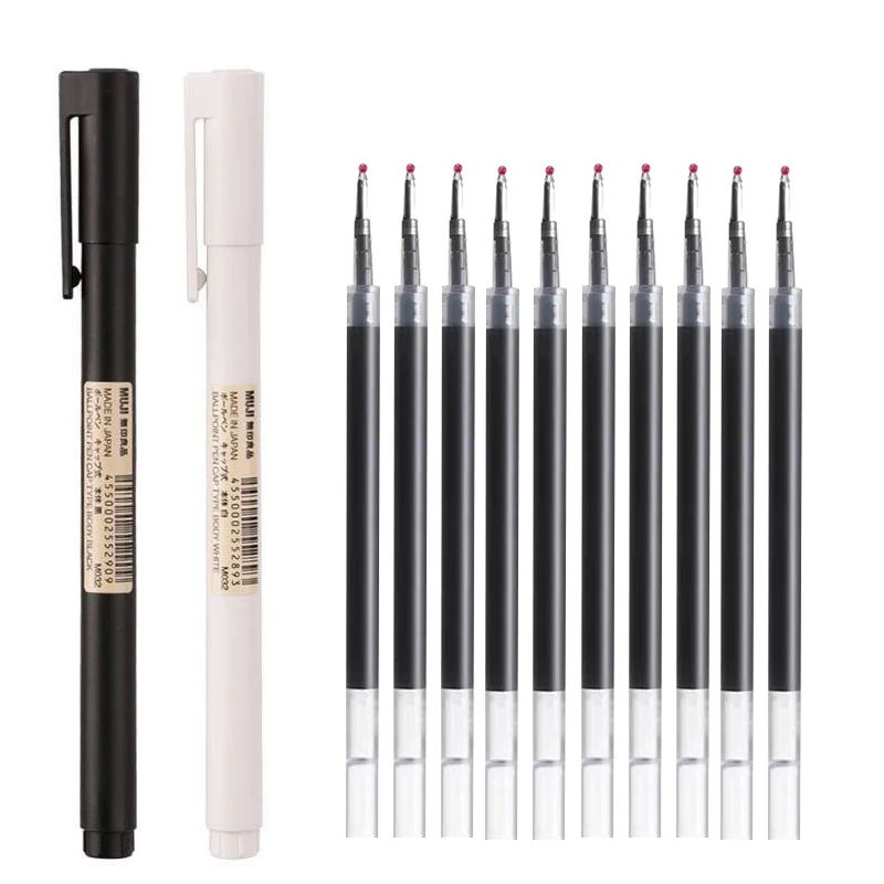 Muji Stationery Gel Pen - Stylo Gel noir/blanc 0.5mm, balle d'encre