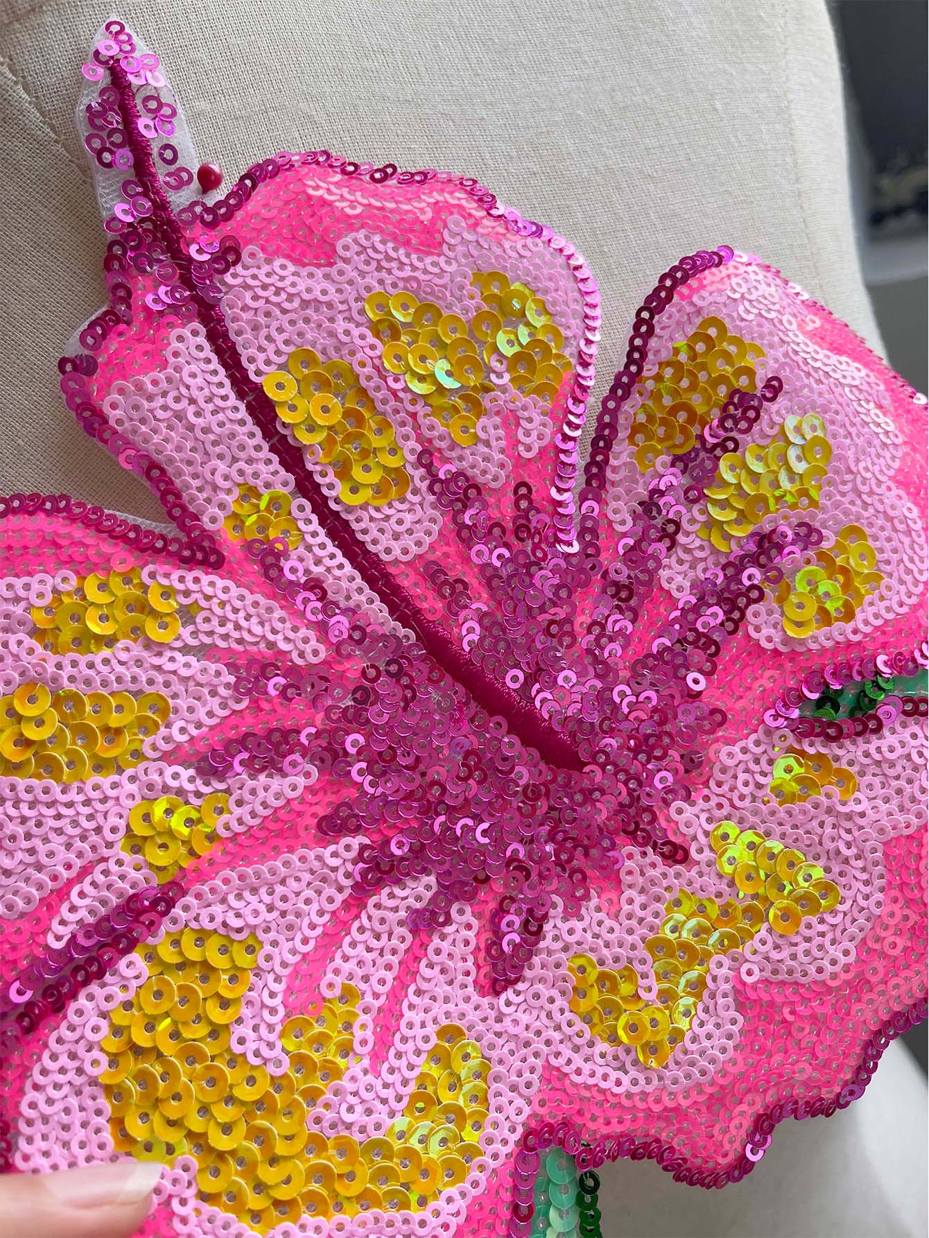 Applique Patch Flower - Paillettes roses brillantes de 26CM, 1