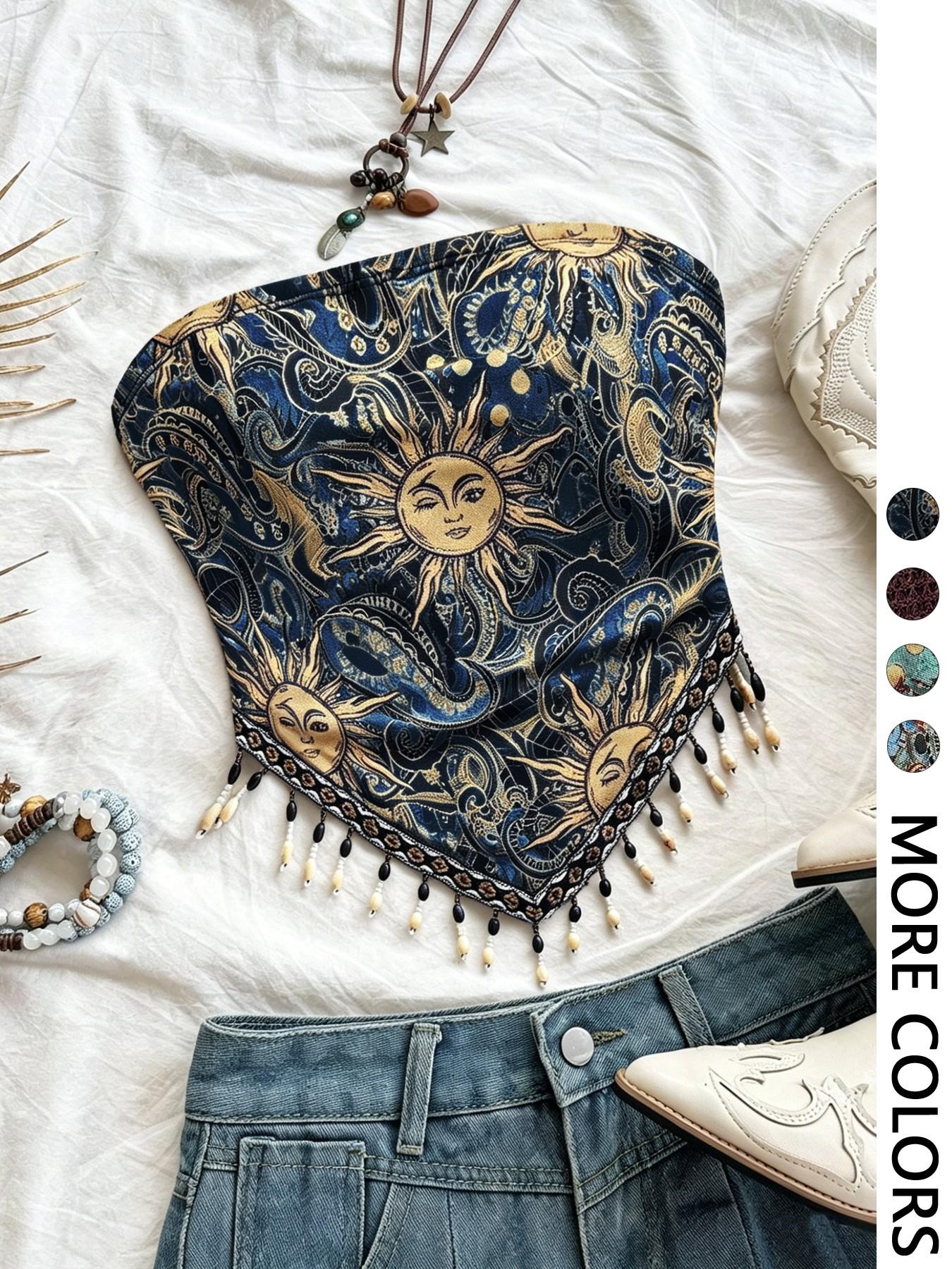 Haut tube en maille tricotée i - Beaded Trim Fringe avis et prix
